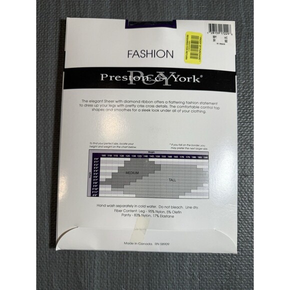 Preston & York Women's Diamond Ribbon Control Top Sheet Toe Med Jet Black 67175A - Picture 2 of 2